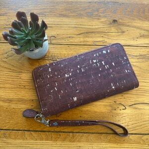 Cork Wine Brown Zip Around Wallet Wristlet NWOT